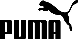 An all-black wildcat jumps over the word puma